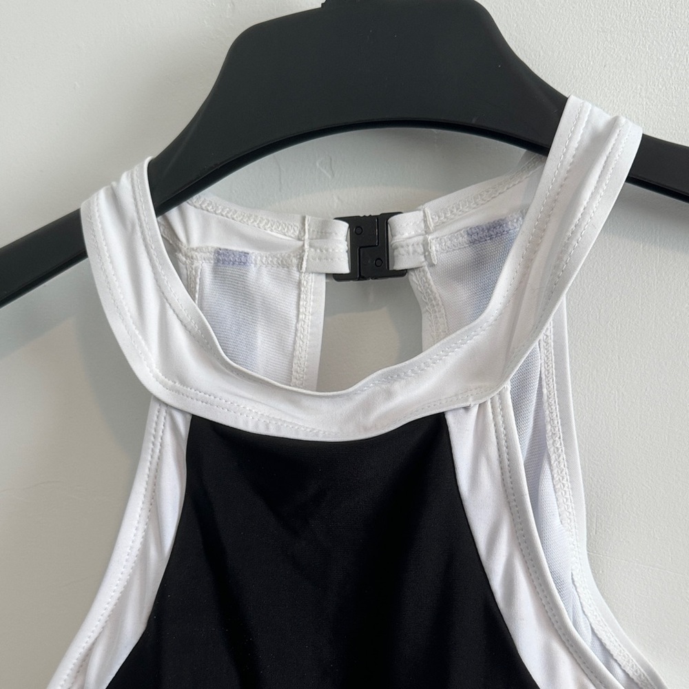 Black & White Colorblock Cutout One-Piece Swimsuit - Picture 2 of 6